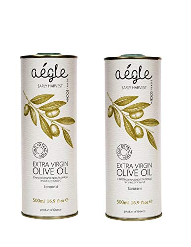 Aegle-Early Harvest-Greek Extra Virgin Olive Oil-Monovarietal-Koroneiki-Cold Pressed-Single Estate-from Messenia Greece-Tin-0.5 L-16.9 fl oz (Pack of 2)