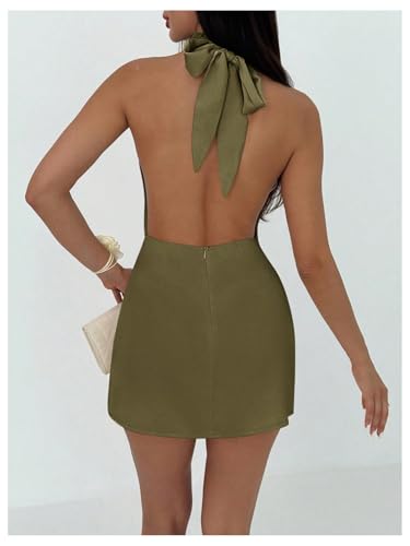 Image of Floerns Women's Ruched Cowl Neck Halter Mini Dress Tie Backless Night Out Dresses