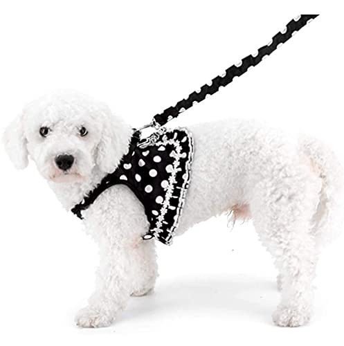 Cute Small Dog Harness, Ladies Polka Dots Dog Vest Harness Set With Pink Leash And Bowknot Collar, 3 In 1 Girl Style Vest Harness Set For Puppy And Cat (S (Chest: 10-12"), Black) #TOP5