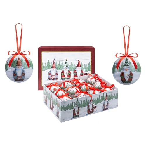 VFM e-Store - Christmas Bauble Decoration Hanging Tree Stocking Filler Xmas Present Celebration Festive Winter Ornaments - 12 Piece 7. 5cm Bauble Set Santa Gonk