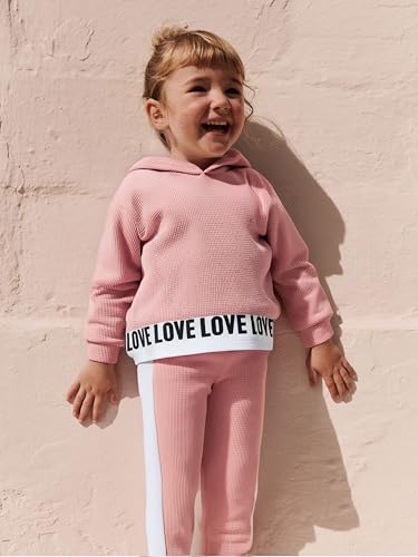 Image of Toddler Kid Girls Clothes Ribbed Color Block Long Sleeve Hoodie Sweatsuit Set Fall Outfits