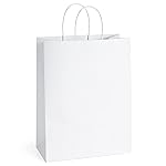 BagDream 10x5x13 25Pcs Gift Bags White Paper Shopping Bags with Handles Bulk, for Retail, Merchandise, Party Favor, Recyclable Paper Sacks