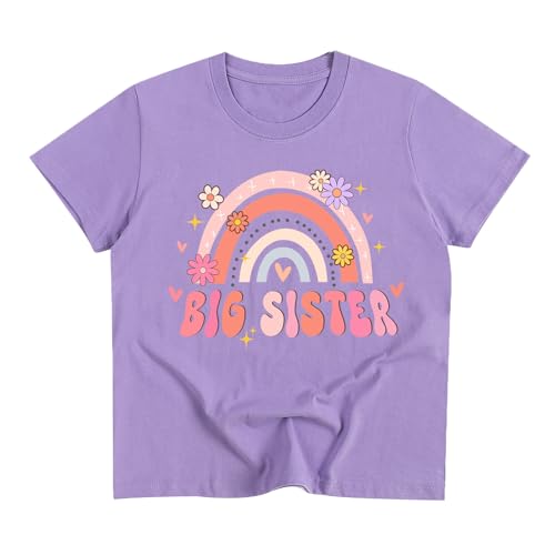 Image of Toddler Girl Big Sister Shirt Pregnancy Announcement T-Shirts Cotton Short Sleeve Tees 2-10 Years