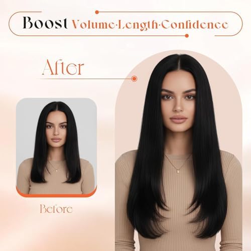 Sunny Hair Clip in Hair Extensions for Women 22inch 120g Remy Human Hair Extensions Clip in Human Hair Extensions Straight Human Hair Clip in Extensions Jet Black 7pcs - 5