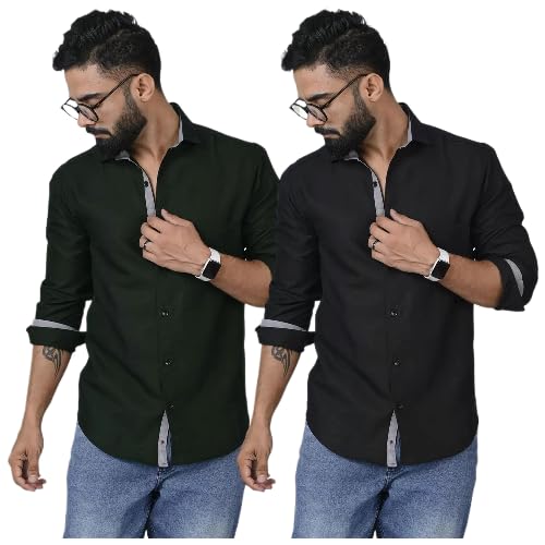 Image of Pinkmint Shirt for Men Cotton Soild Shirt & Spread Collar Long Sleeve Shirt Formal, Travelling