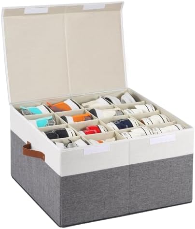 WEALTH Round Shoe Organizer - Foldable Storage With Dividers, Holds 12 Pairs, Grey
