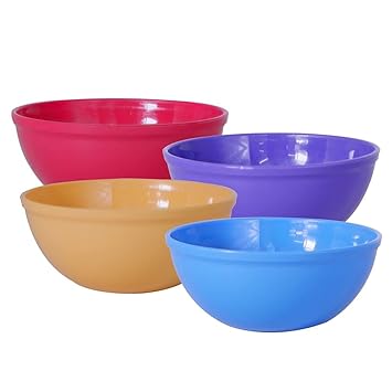 WONDER Prime Sigma 1000 Microwave Safe Multipurpose Plastic Bowl Set, 4 pc Mixing Bowl 650 ml, Red Dark Blue Yellow Violet Colour