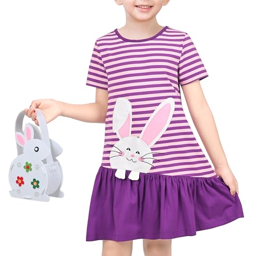Image of Sunny Fashion Girls Dress Easter Bunny Ears Headband Egg Hunt Size 3-8