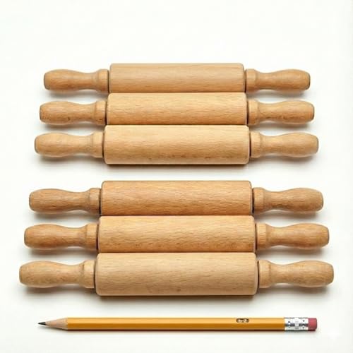 8-Inch Premium Kids Mini Rolling Pins (6-Pack) Splinter-Free Non-Stick Hardwood for Baking Sensory Crafts Play-Doh Clay Therapeutic Fine Motor Skills for Toddlers Great Gift for Children