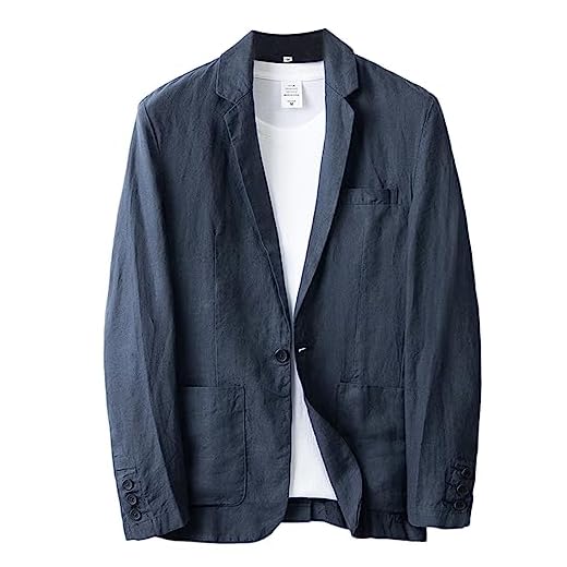 GIBZ Traje Chaqueta Hombre Blazers Casual de Negocios de Un Botón de Solapa con Bolsillos Corte Holgado Azul 3XL