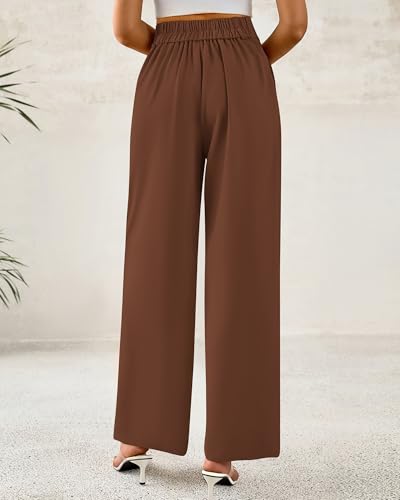 BTFBM Women Wide Leg Dress Pants 2026 High Waisted Button Pleated Business Casual Trousers Office Work Palazzo Pants(Caramel, XX-Large) — view 3