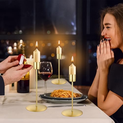 4 Pcs Candle Holders Candlestick, Metal Candle Stand Holder Black Retro Pillar Candle Holder for Home Party Living Room, Wedding Thanksgiving Christmas Advent Dinning Table Mantel Decoration(Gold) - Image 3