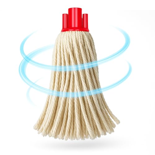 Fregona Fibra Natural, Recambio para fregona, Algodón Reciclado, Cabezal Universal, Grosor 165 Gr, Gran Capacidad de absorción, Apto para Todo Tipo de Suelos de Exterior, Color Blanco