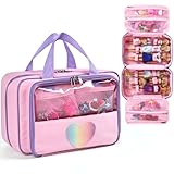 Craflakow Carrying Case Compatible with Barbie Dolls 12-Inch/6-inch, All-in-One Organizer Holds 6-12 Dolls & Accessories，Large Doll Travel Case with Handle, Bag Only (PINK)