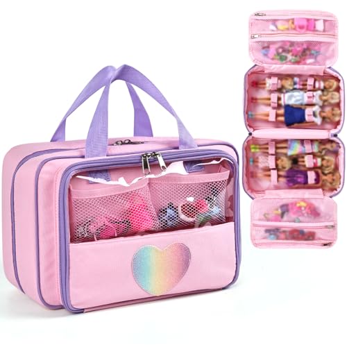 Craflakow Carrying Case Compatible with Barbie Dolls 12-Inch/6-inch All-in-One Organizer Holds 6-12 Dolls & AccessoriesLarge Doll Travel Case with Handle Bag Only (PINK)