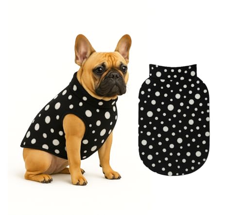 The Pets Company Dog Winter Coat Jacket, Cloth, Windproof, Light Weight, Washable, Ultra Warm Thick Fleece Lined Dog Vest for Cold Weather Protection, (Polka Black Cherry, Small - Med - 16 Inch)