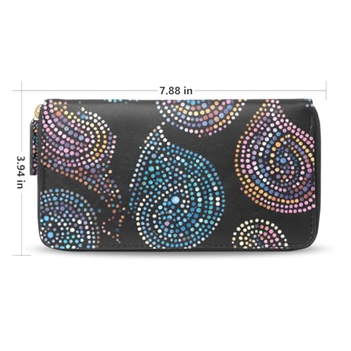 Long Wallets Leather Bifold Wallet for Women Wave Dot Leaf with Zipper Credit Card Holder Large Capacity2