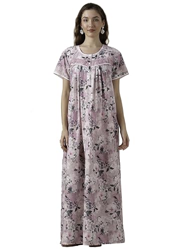 Image of 9shines Label Stylish Chikankari Cotton Nighty Maxi for Women | Full Length Nightgown | Nightdress with Pocket | Embroidery Nighty | Soft Comfortable Cotton Nightwear (1545)