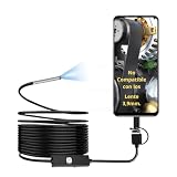 Cámara de Inspección endoscópica 3en1, Videoscopio lente Ø 3.9 mm, Cámara HD 1280*720P, 6 luz LED, Cable Semirrígido 1,5 ml, IP67 Impermeable, Compatible con Android, PC (NO IOS) Automoción, Tuberías