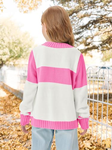 Image of Yousify Girl's Ski Sweater Color Block Striped Long Sleeve Spring Fall Winter Knitted Pullover Jumper Tops 5-14 Years
