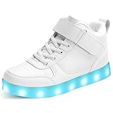 SEROUNY Kids Light Up Shoes LED Sneakers High Top USB Charging Flashing Trainers for Child Girls Boys GWhite34