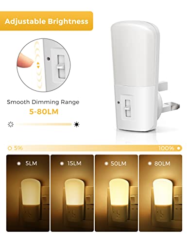 Night Light Plug in Wall, LOHAS Dimmable Night Lights Dusk to Dawn, Warm White 3000K, 5-80LM - Image 3