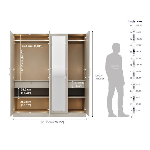 Image of Wakefit Wardrobe for Bedroom | 3 Yr Warranty | Cupboard for Bedroom, Almirah, Wooden Wardrobe, Comes with LED light, Storage Drawer, Mirror & Hanger, Density:680-750kg /m, Free Installation(Tyrian-LG)