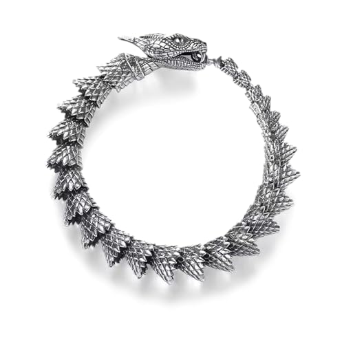 Dragon Shape Curb Chain Bracelet Ring Clasp, Men's Domineering Bracelet Snake Scale Metal Bracelet, Vintage Punk Bracelet, Symbol Luck and Protection Jewelry Gift for Men's (Updated Serpent,7.78in)