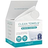 Clean Skin Club Clean Blemish Control Towels XL™, Toallas Faciales 100 % Biobasadas USDA, Desechables, Aprobadas por la Asociación del Eccema, Desmaquillantes Secas, Ultra Suaves (50 uds, 1 paquete)