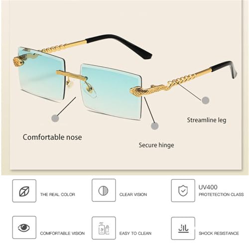 Rimless Rectangle Sunglasses Gradient Shades UV4004