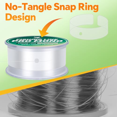 Image of Monofilament Fishing Line with Knot Guide Card, Tangle-Free Snap Ring for No More Mess, Low Memory Smooth Casting Nylon Mono String, 15 /20 /30 /50 /80LB, 220-1050 Yards