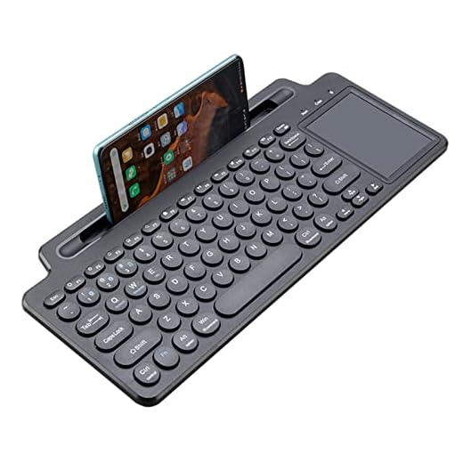 Henniu Teclado BT sem fio 2,4 GHz Teclado de mesa Teclado ultrafino Tablet PC Slot para celular com touchpad para Tablet PC Celular Laptop Notebook