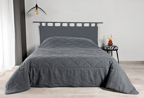 Copriletto in tessuto felpato tinta unita e tinto in Francia rettangolare colore dimensioni 230 x 250 cm 100% e ovatta 100% collezione Libecio lino poliestere grigio