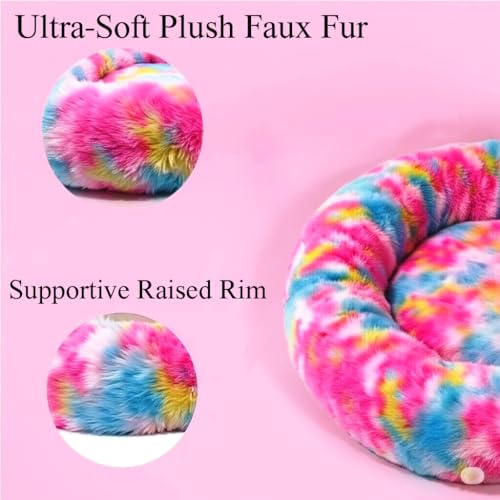 Image of RvPaws Faux Fur Pet Beds for Indoor, Dog Bed for Small & Puppy, Soft Fluffy Donut Cuddler Washable Round Pet Bed for Puppy and Kitten (Length 26 Inch - Medium)