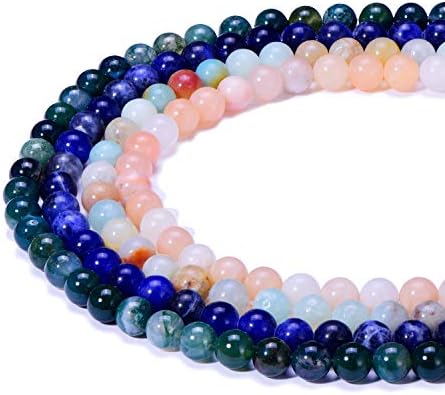 300Pcs Gemstone Round Loose Beads Wholesale Natural Stone Beads with Spacer Beads and Elastic String for Bracelets Jewelry Making