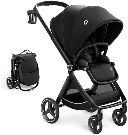 EMU Baby Stroller with Reversible Seat Full-Size Infant Stroller with Full Recline Cockpit Compact Foldable Toddler Carriage for Outdoor City - Black