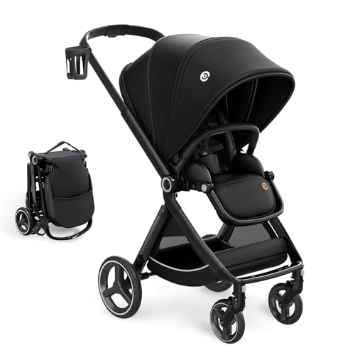 EMU Reversible Baby Stroller with Reversible Seat Full-Size Infant Stroller with Full Recline Cockpit Compact Foldable Pram Carriage for Outdoor City – Black