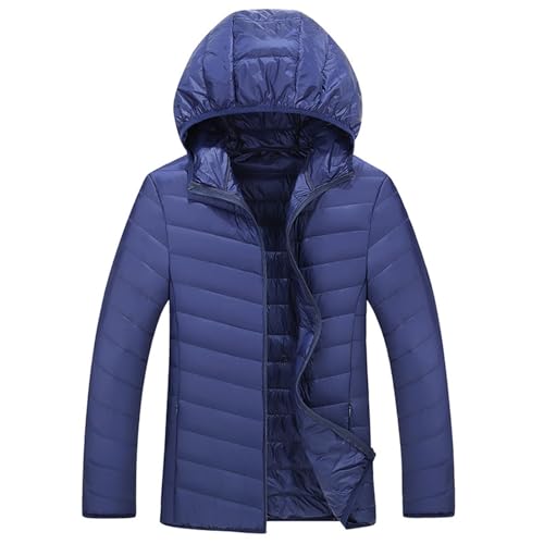 Men Puffer Jacket Hooded Light Packable Long Sleeve Zip Down Jacket Winter Warm Padded Bubble Outwear Coat