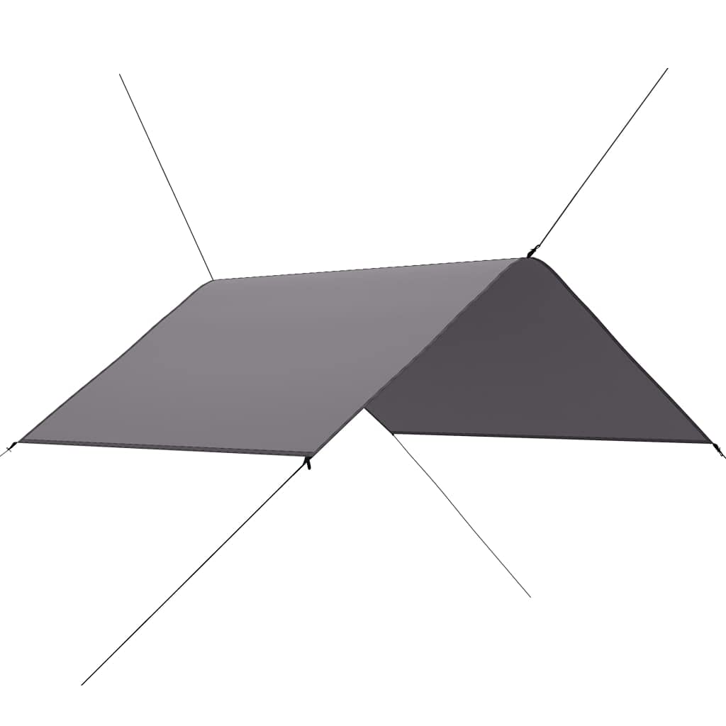 Outdoor-Tarp 3x2,85 m Grau, Leichtes Camping Sonnensegel aus 180T Polyester, Vielseitiger Witterungsschutz für Trekking und Wandern, Inklusive 6 Heringe und Abspannseile