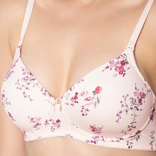 Image of Amante Women's Printed Padded Non-Wired Full Coverage T-Shirt Bra | Seamless Smooth Cups | Everyday Comfort Bra | Soft Microfiber Fabric | Adjustable Straps