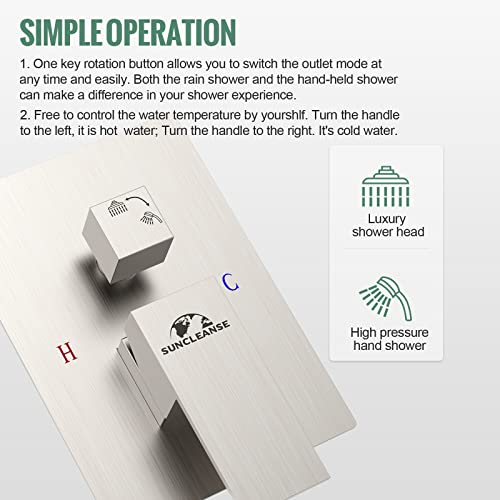 Rain Shower Faucet System Set: Rainfall Shower Faucets Sets Complete Shower Combo Set, Wall Mounted Modern Luxury Shower Systems With Rain Shower And Handheld Shower Mixer Valve, Brushed Nickel #TOP6