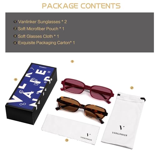 Image of VANLINKER Retro Rectangle Polarized Sunglasses for Women Men Small 90s Style Vintage Trendy Narrow Rectangular Frame VL9813