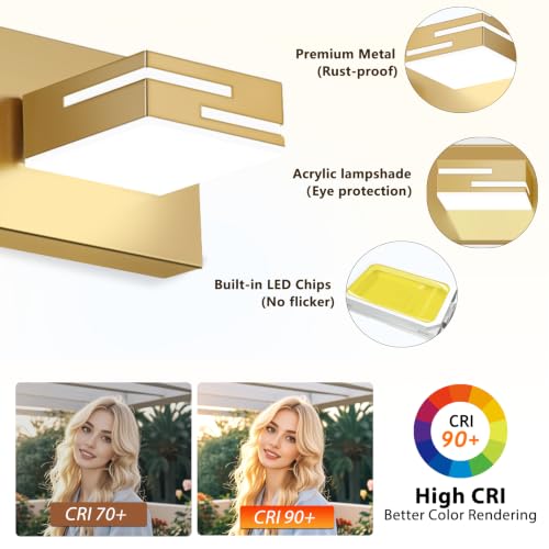 Image of LED Modern Bathroom Vanity Light Fixtures, Dimmable Gold Vanity Lights for Bathroom Lighting Fixtures Over Mirror, with 360 Rotatable Heads 8-Light 54-inch (Cool White 6000K)