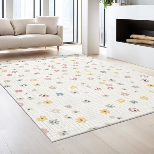 Tapis de salon antidérapant et lavable grand format blanc