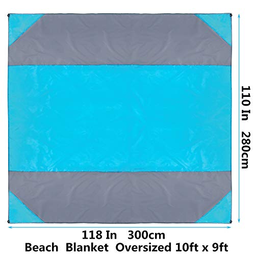 Beach Blanket Oversized 10'X 9' Sandproof Beach Mat Beach Sheet Waterproof Sand Mat With Stakes Lightweight Family Mat For Picnic,Camping,Festival, Beach And Outdoor Activities #TOP3