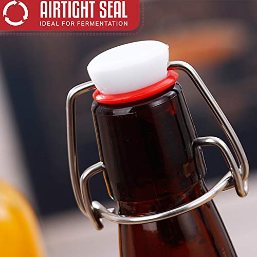 COMUDOT Glass Bottles, Refillable Brown Glass Storage Bottle with Swing Top Lids, Amber Iron Clasp Bottles with Stickers&Pen for Home Brewing, Drinks, Sauces, Industrial products, etc (1000ML, 8 PCS) by COMUDOT - Image 4