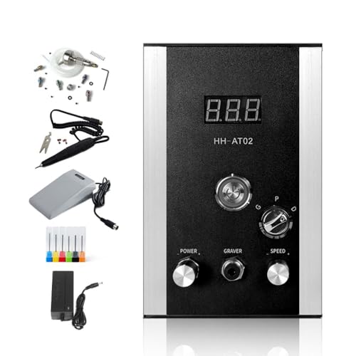 Katway Air-Free Pneumatic Impact Engraving Machine - Pneumatic Hand-Piece Engraver for Jewelry Making with Built-in Air Compressor AT02 (Black)