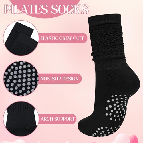 Image of Jeyiour 5 Pairs Grip Pilates Socks for Women Non Slip Barre Yoga Slouch Socks for Athletic Ballet Dance Workout Hospital