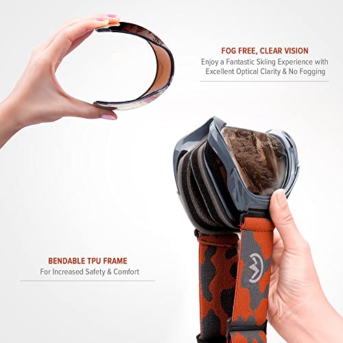 Image of OutdoorMaster OTG Ski Goggles - Over Glasses Ski /Snowboard Goggles for Men, Women & Youth - 100% UV Protection (Pattern Frame + VLT 25% Orange Lens with REVO Silver)