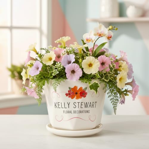 Image of Xtore Charming Floral Printed Ceramic Planter with Drainage Tray | Decorative Indoor Flower Pot for Home, Office Desk & Balcony Styling (Multicolor - Planter only)